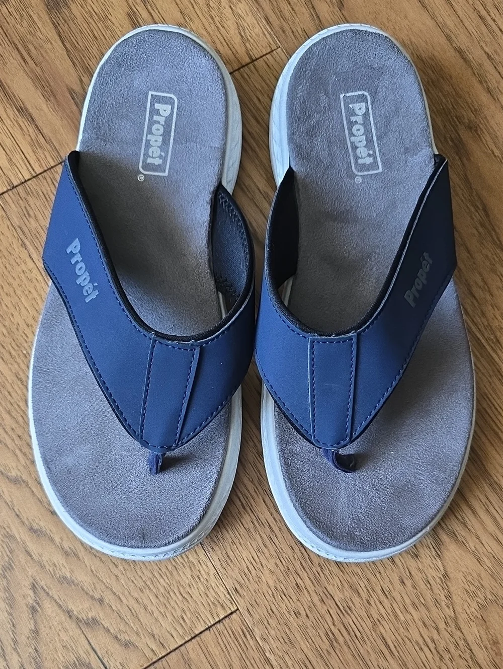 NWOT Propet Mens Navy and Gray Thong Sandals